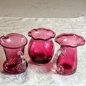Vintage Pilgrim Glass Cranberry 3-Pc Collection